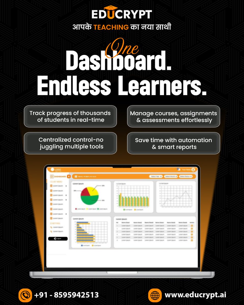 educrypt_ai's tweet image. Managing thousands of learners doesn’t have to be complex.
With EduCrypt, everything you need is in one smart dashboard.
#EduCrypt #SmartDashboard #LearnerManagement #EdTechSolutions #SimplifyLearning #EducationTechnology #ManageWithEase #DigitalLearning #InnovativeEducation