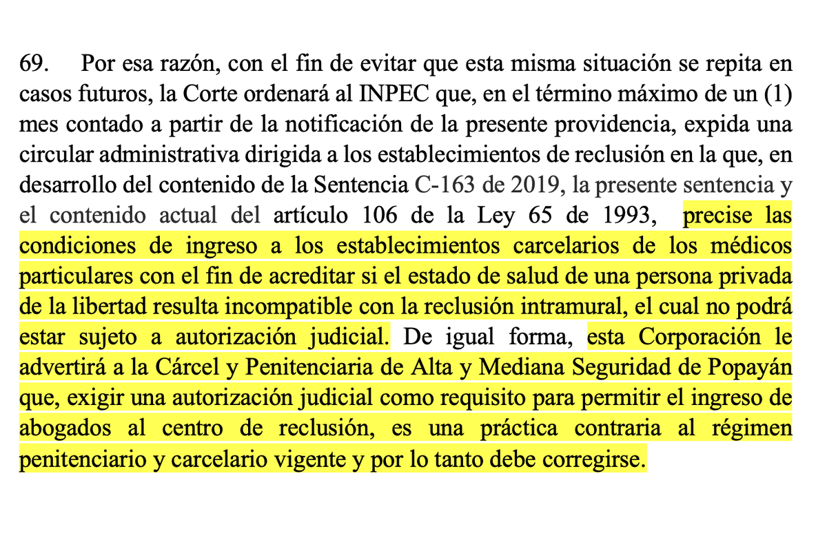 IMPORTANTE T-320/25 M.P. ÁNGEL COBO: INPEC no puede pedir autorizaciones judiciales para permitir que médicos particulares ingresen a valorar a un interno con el fin de establecer incompatibilidad de enfermedad con reclusión; tampoco para ingresos de abogados: