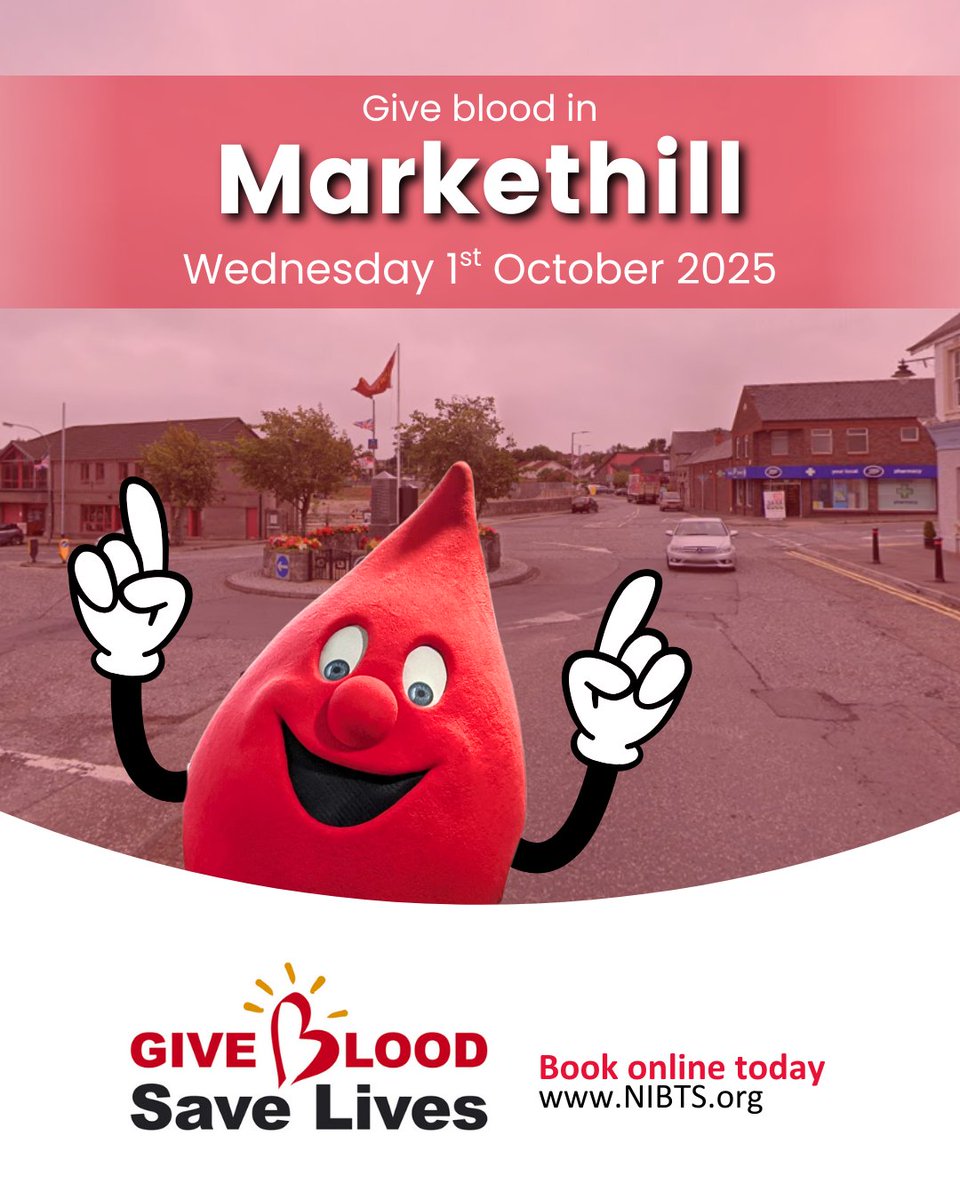 Come give blood in the Markethill! 🙌  Your donation can make all the difference.

📅 When? – Wednesday 1st October
📍 Where? - Mullaghbrack Parish Hall St John's Church, 2 Mullurg Road, Markethill, Co Armagh, BT60 1QN

💪 Book your next donation! Links are in the bio 🩸❤️