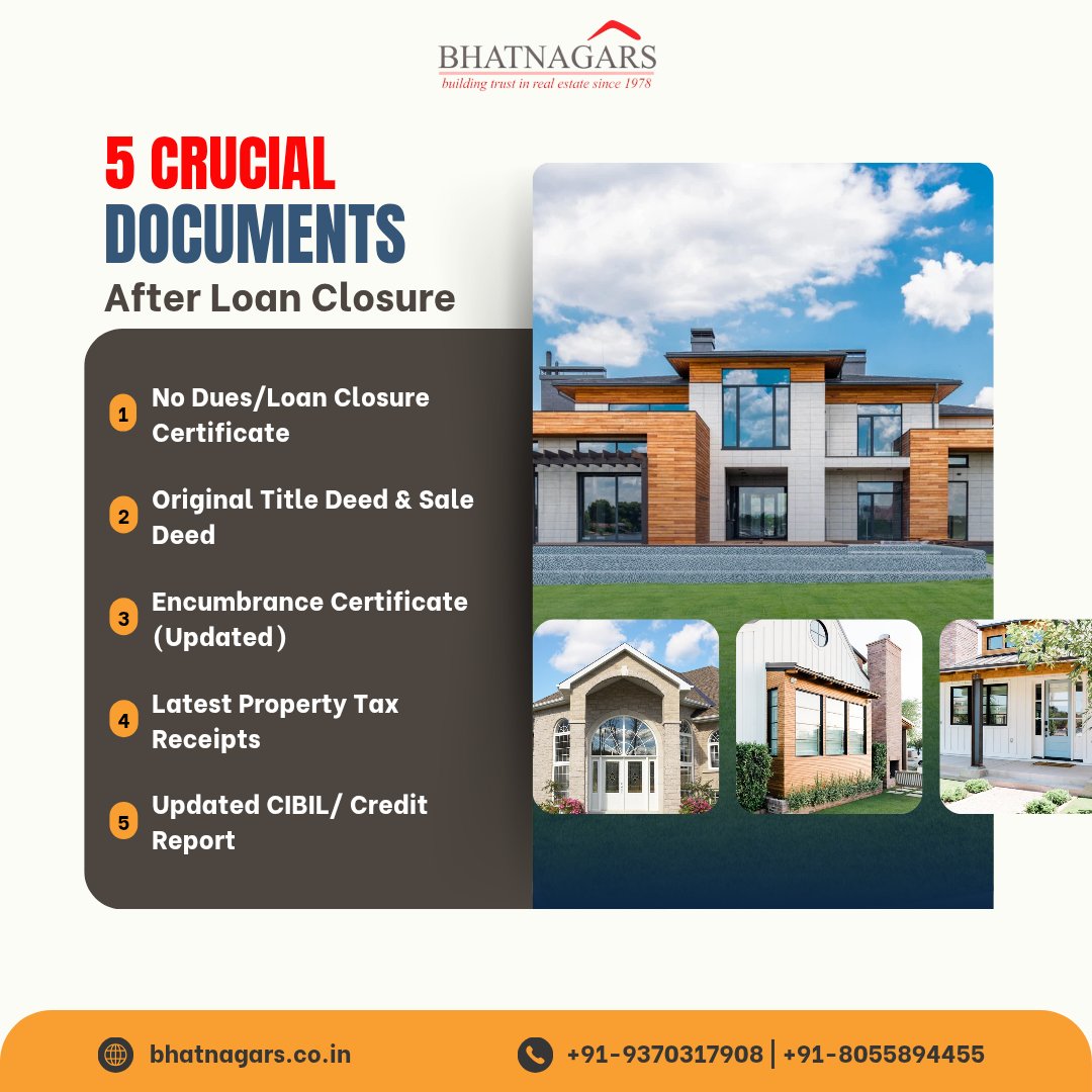 BhatnagarsPune's tweet image. Closed your home loan?
Don’t forget these 5 must-have docs:

For professional property advice or to buy/sell in Pune, contact Bhatnagars Real Estate.
📞 +91-9370317908 | +91-8055894455

#HomeLoan #PuneRealEstate #PropertyTips #BhatnagarsRealEstate