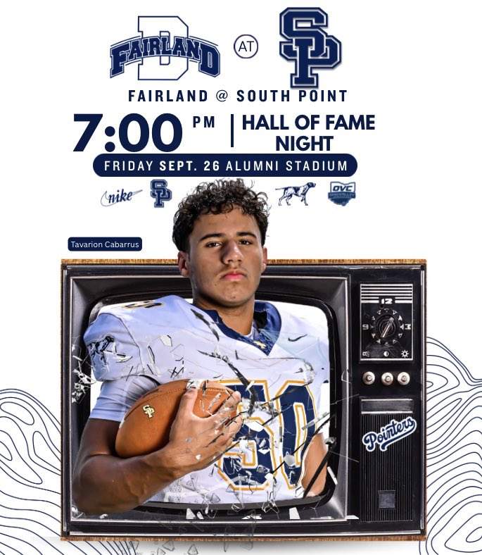 🏈FRIDAY NIGHT LIGHTS 

It’s GAME DAY at Alumni Stadium as your South Point Pointers take the field against the Fairland Dragons!

🔥 Kick-Off: 7:00 PM
🔥 Atmosphere: Electric
🔥 Occasion: Hall of Fame Night

#HallOfFameNight