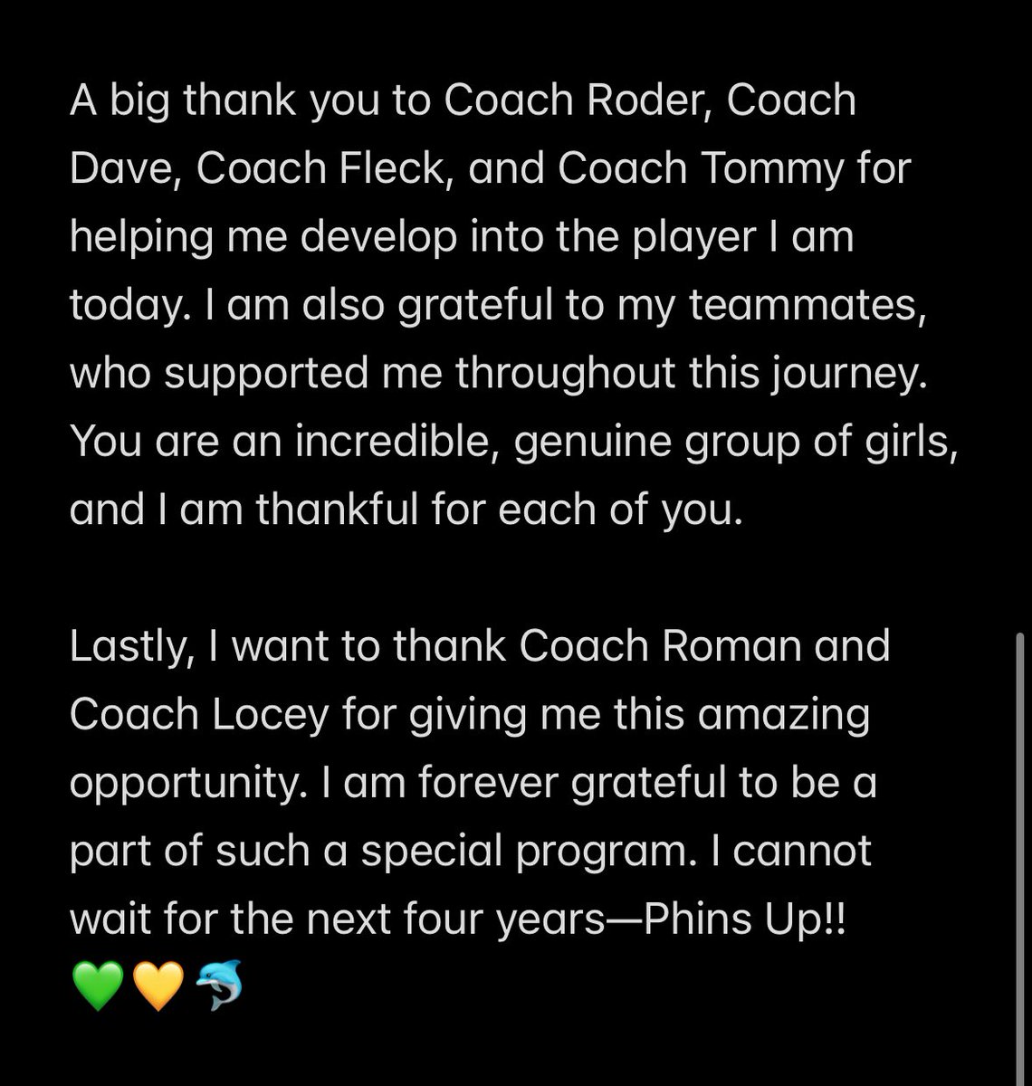 BMcHale2026's tweet image. Go Dolphins!!🐬💚💛 #committed @CoachTRoman @LoceyTodd @S_McHale12 @UnityMchale