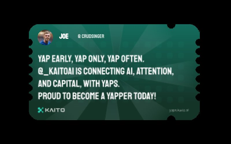 joe (@crudsinger) on Twitter photo Yap early, yap only, yap often.
<a href="/KaitoAI/">Kaito AI 🌊</a> is connecting AI, attention and capital with Yaps.
Just claimed my social card and I'm accumulating Yap points in real-time.
Claim yours 👉 yaps.kaito.ai/referral/18237… Yap early, yap only, yap often.
<a href="/KaitoAI/">Kaito AI 🌊</a> is connecting AI, attention and capital with Yaps.
Just claimed my social card and I'm accumulating Yap points in real-time.
Claim yours 👉 yaps.kaito.ai/referral/18237…