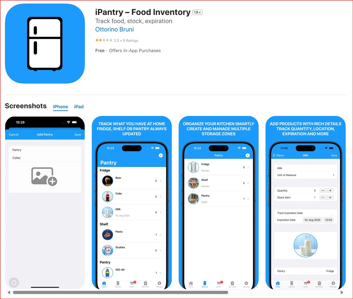 ottorinobruni's tweet image. 🥦🥫 Keep track of your groceries the smart way!
iPantry 🧀 manages your pantry, monitors expiry dates & creates shopping lists synced with iCloud.
Save food, save money, stay organized.
🔗 apps.apple.com/us/app/ipantry…
#indiedev #iOSApps #Productivity