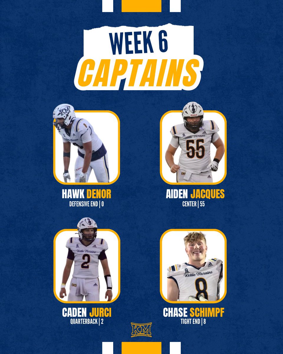 Happy Homecoming!  

Week 6️⃣

Kettle Moraine vs Waukesha West 7pm

Theme - Navy &amp; Gold