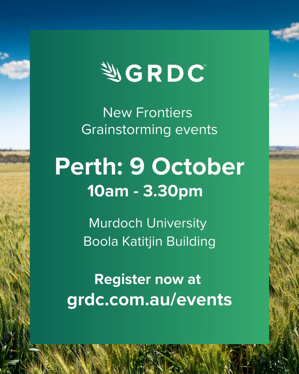 Can you help shape GRDC's Investment in blue sky research &amp; uncover the next game changer for the Australian grains industry?

New Frontiers Grainstorming – Perth
📅 Thursday 9 October
📍 Murdoch University - Boola Katitjin Building
🕘 10am - 3pm (optional grower tour at 8.15am)
