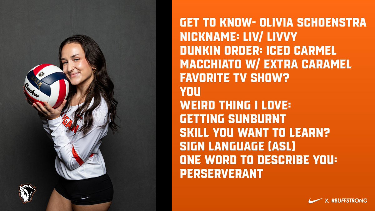 MilliganWVB's tweet photo. Get to know sophomore transfer defensive specialist -Olivia Schoenstra #buffstrong #family https://t.co/VGpiD3H9ib
