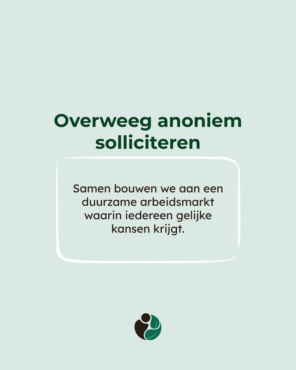 Duurzaamheid op de werkvloer draait om eerlijkheid, inclusiviteit en sociale rechtvaardigheid. Dit begint al bij de sollicitatieprocedure. En precies daar kan anoniem solliciteren het verschil maken.

Lees de blog 👉duurzamevacaturebank.nl/anoniem-sollic…

#gelijkekansen #inclusiviteit