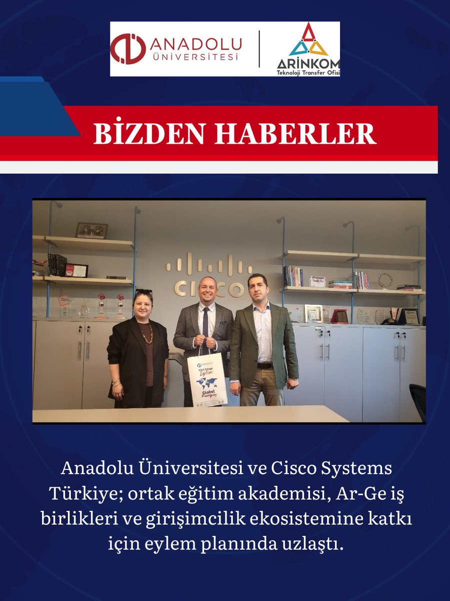 🤝 Anadolu Üniversitesi x Cisco Systems Türkiye
25 Eylül 2025’te İstanbul’da gerçekleştirilen toplantıyla, stratejik bir iş birliği için eylem planı üzerinde uzlaşıldı.
📌 Ortak eğitim akademisi kurulması
📌 Ar-Ge çalışmalarının güçlendirilmesi
📌 Girişimcilik ekosistemine katkı