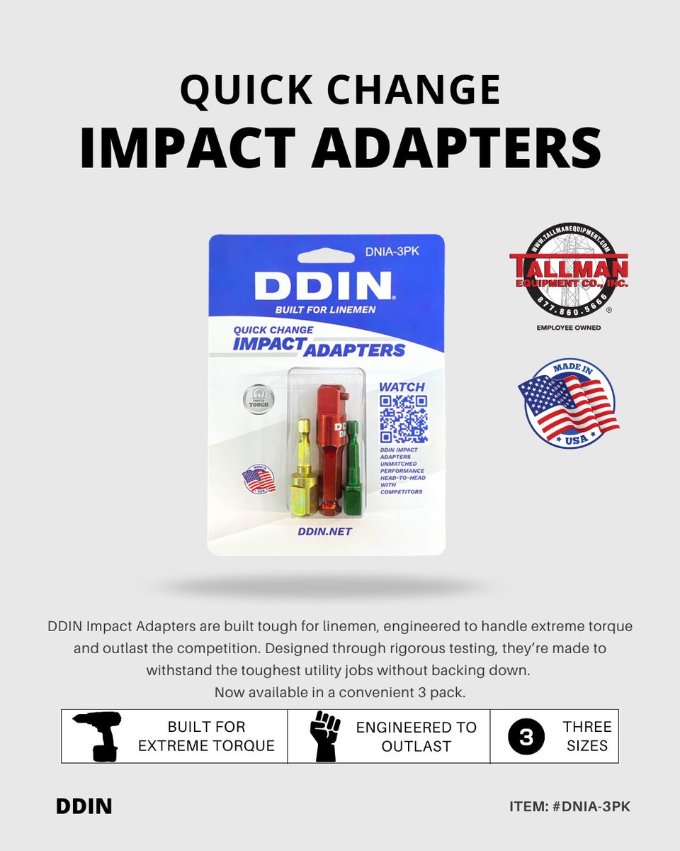 Featured Product ➡️ DDIN Impact Adapter Set

Built for extreme torque and tougher than the rest.
✔ Built to last longer than any other adapter
✔ Engineered metal stands up to extreme torque
✔ Safer performance with more productivity on the job ⚡️
Strength that won’t back down,