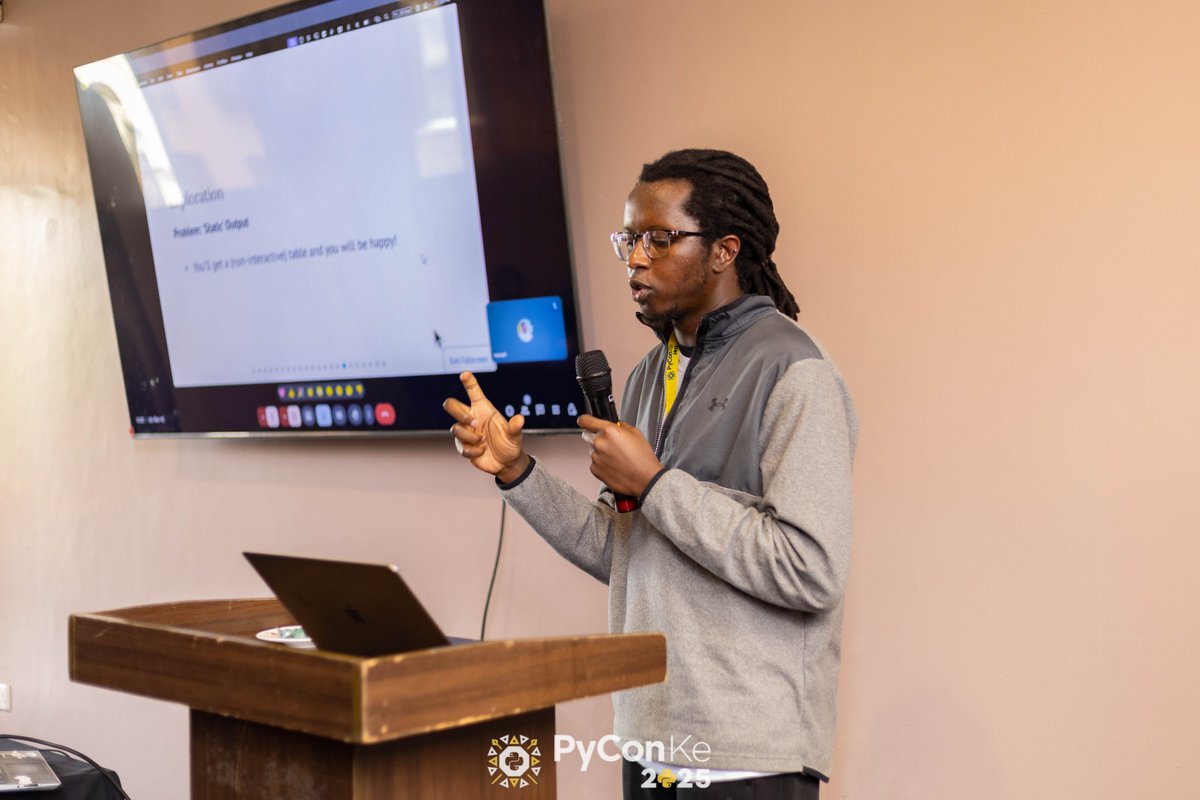 Our Speaker, Alvin Ithaka

With a hands-on session where he explored Polars, a fast DataFrame engine written in Rust, and Marimo, a lightweight, script-first alternative to Jupyter that turns plain .py files into interactive notebooks and shareable apps.

#PyConKe #PyConKe2025