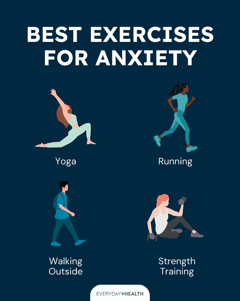 EverydayHealth's tweet image. Feeling #anxious? Movement can be medicine. 🧘‍♀️🏃‍♀️💪 Learn more about the best exercises to help calm your mind and ease #anxiety here: bit.ly/42Fv0vi