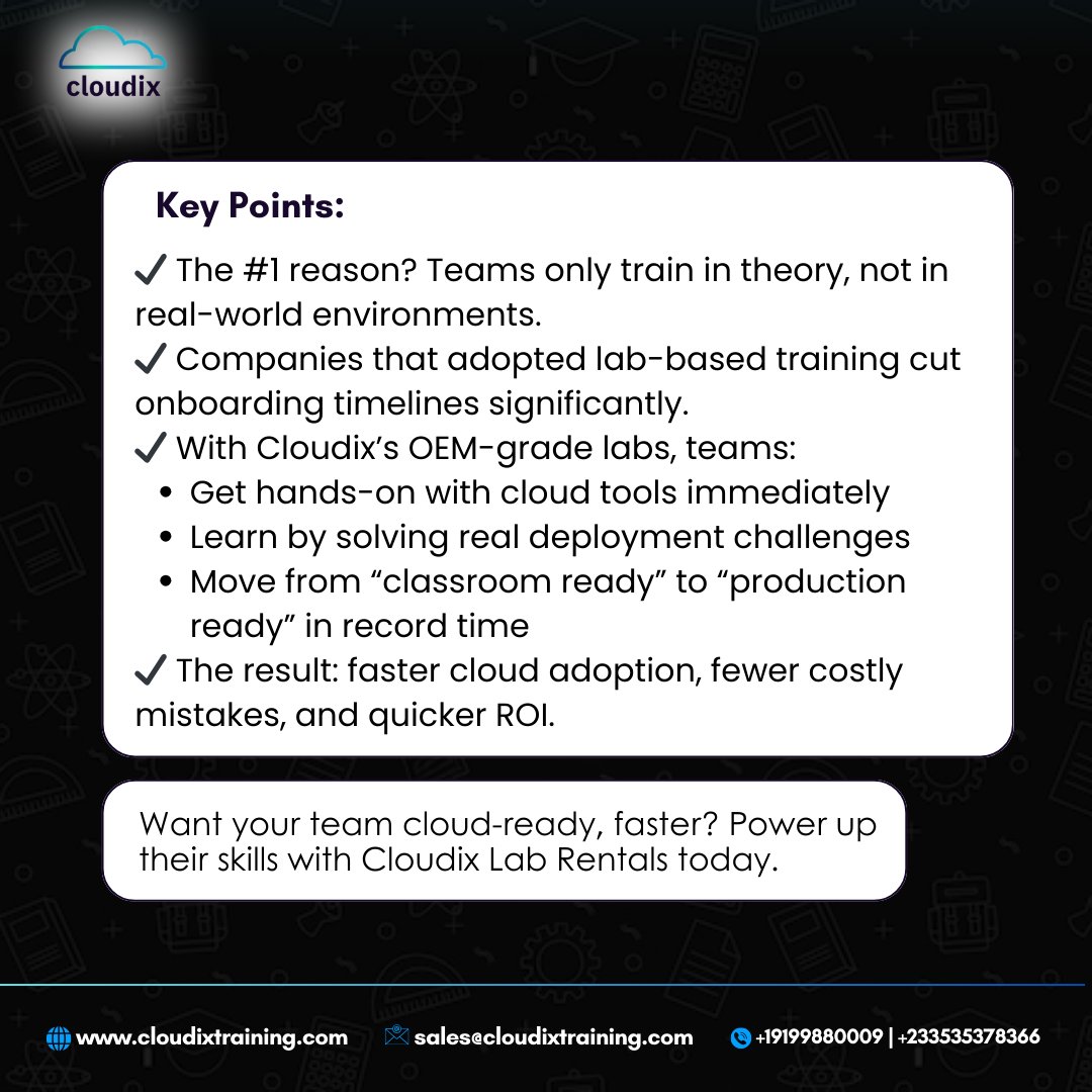 CloudixT's tweet photo. Want your team cloud-ready, faster? Power up their skills with Cloudix Lab Rentals today.
#CloudTraining #LabRental #EnterpriseUpskilling #CloudOnboarding #Nutanix #AWS #RedHat #PaloAlto #HandsOnLearning #CloudComputing #CloudAdoption #TechTraining #Fireboy https://t.co/svgSj6AshM