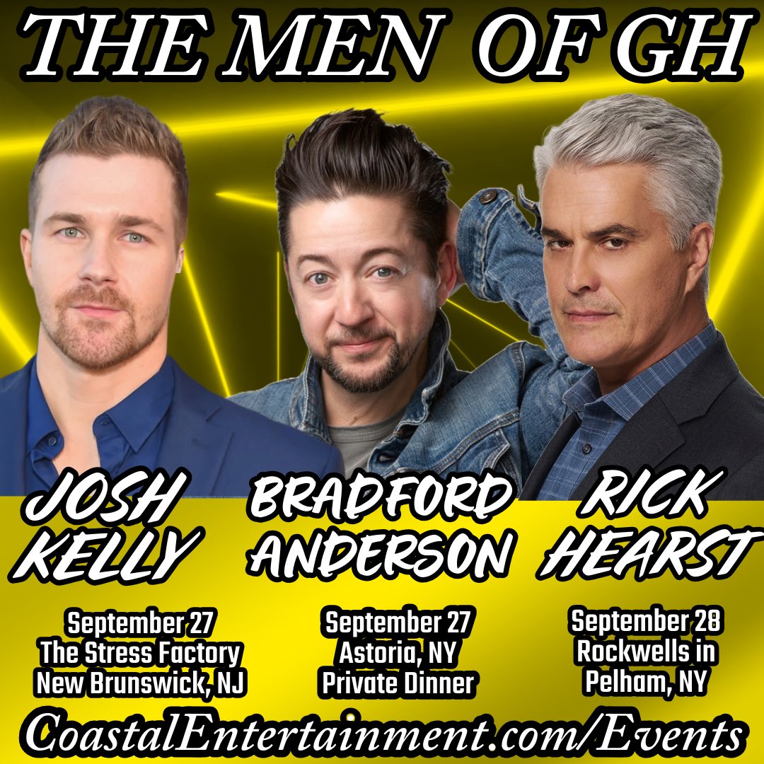 coastalent1's tweet image. This weekend!!! Men of GENERAL HOSPITAL 🔥🔥🔥🔥😍😍😍
Join @BfordAnderson @rickhearst @JustJokingJK LIVE @StressFactoryNJ Saturday and @Rockwellsusa Sunday! 
Just 4 dinner tix left for #astoria 🥰
CoastalEntertainment.com/Events