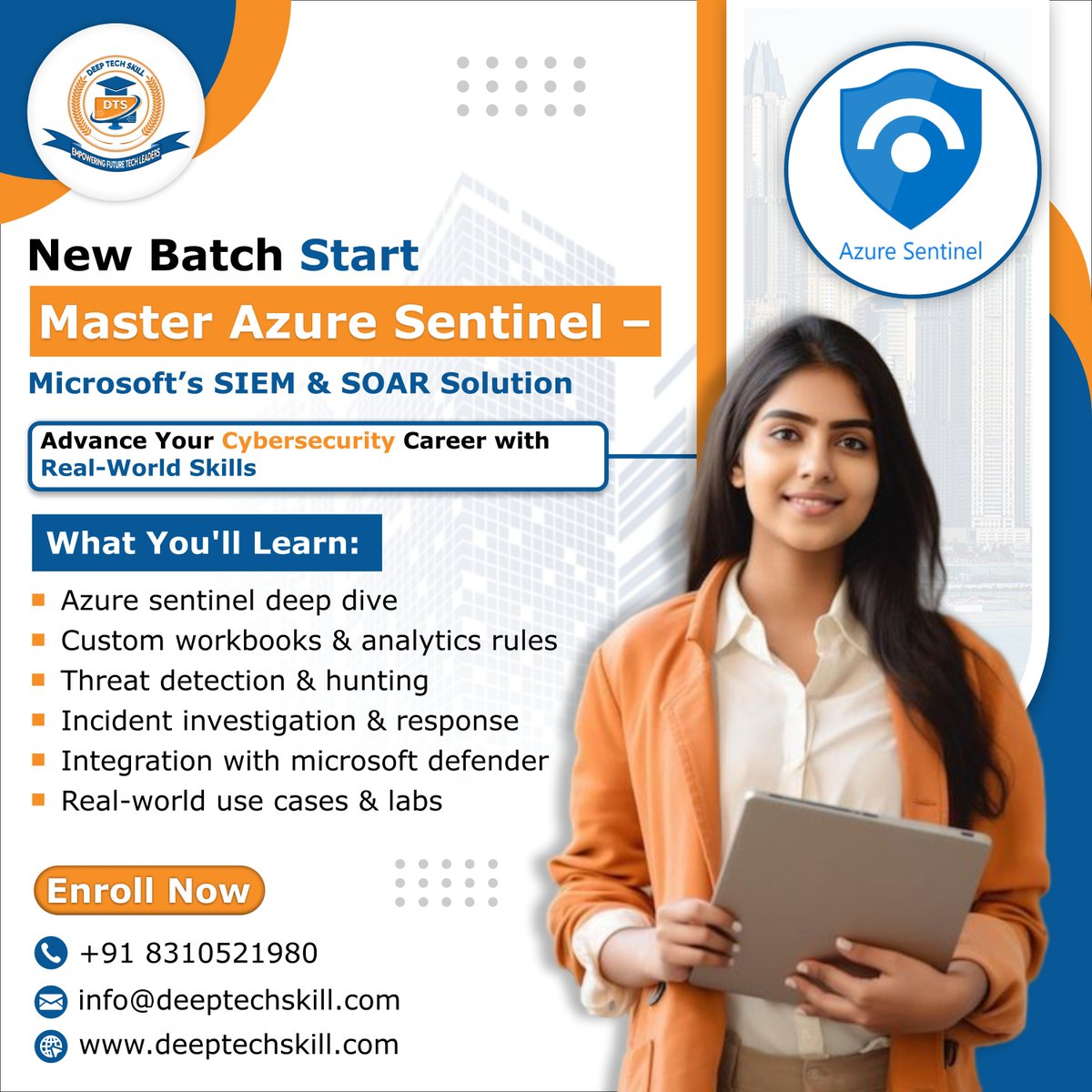 DeepTechSkill's tweet image. 🔐 New Batch Start – Master Azure Sentinel Training
📌 What You’ll Learn:
✅ Azure Sentinel Deep Dive
✅ Custom Workbooks
✅ Threat Detection & Hunting
✅ Incident Investigation & Response
🎯 Mode: Online
📜 Certificate Provided
👨🏫 Trainer: Industry Expert
📞 083105 21980
