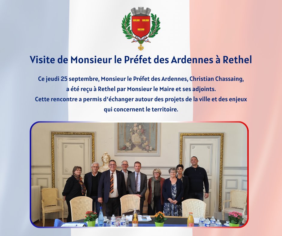 🇫🇷 VISITE OFFICIEL À RETHEL 🤝

Ce jeudi 25 septembre, Monsieur le Préfet des Ardennes, Christian CHASSAING, a été accueilli par Monsieur le Maire et ses adjoints.
villederethel.fr/ma-ville/%f0%9…
.
.
#Rethel #VilleDeRethel #Ardennes #Préfecture #VisiteOfficielle #Projets #Territoire