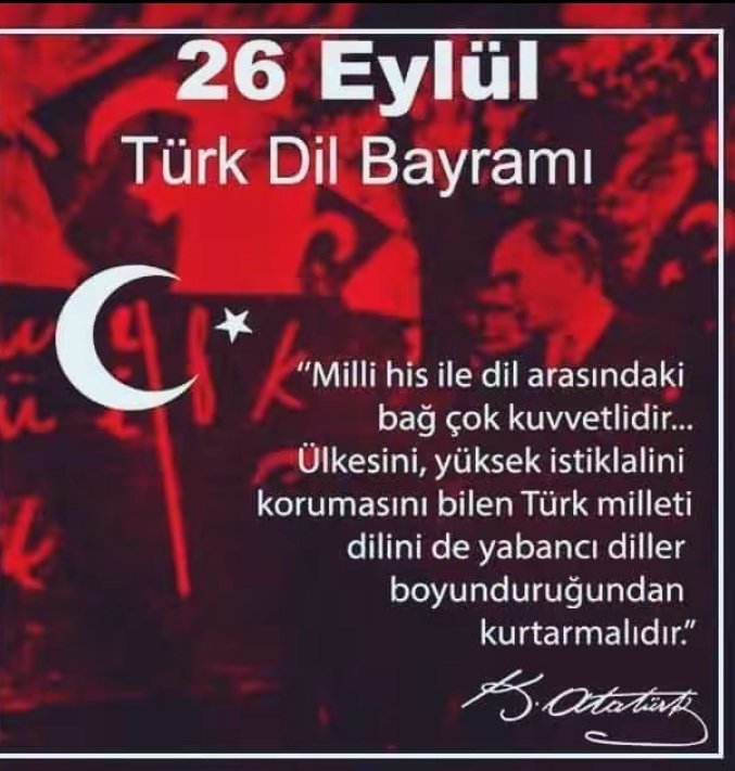 TÜRK demek, TÜRKÇE demektir...
26 Eylül;
TÜRK DİL BAYRAMI KUTLU  OLSUN.🇹🇷.🇹🇷