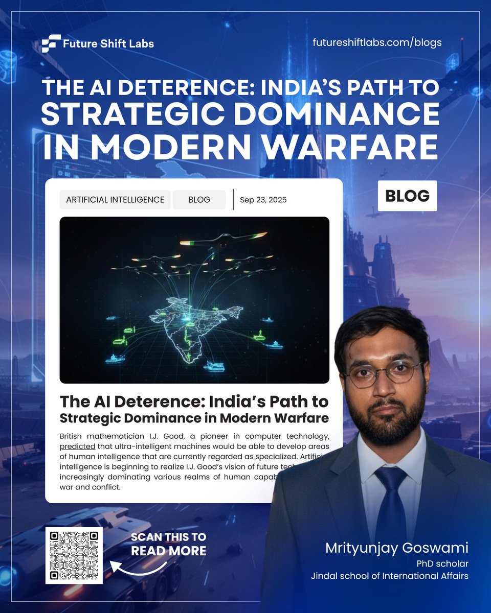 AI is transforming how nations think about power and security. For India, the way it integrates AI today will shape its strategic posture and influence in the global order for decades to come.
Click below to read the blog:
futureshiftlabs.com/the-ai-deterre…

#India #Military #defenceforces
