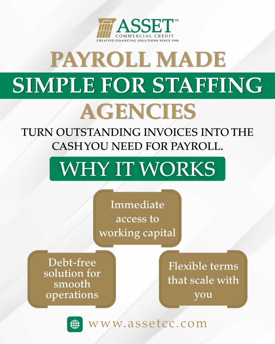 AssetCC's tweet image. ✅ Fast Payroll Funding
✅ No New Debt
✅ Growth Without Delays
.
📞 Call: 1-888-255-1850 ext 201
📧 Email: sales@assetcc.com
🌐 Website: assetcc.com
📅 Schedule a meeting: calendly.com/shau.../free-b…
.
#StaffingSolutions #CashFlowMadeSimple #PayrollSupport
