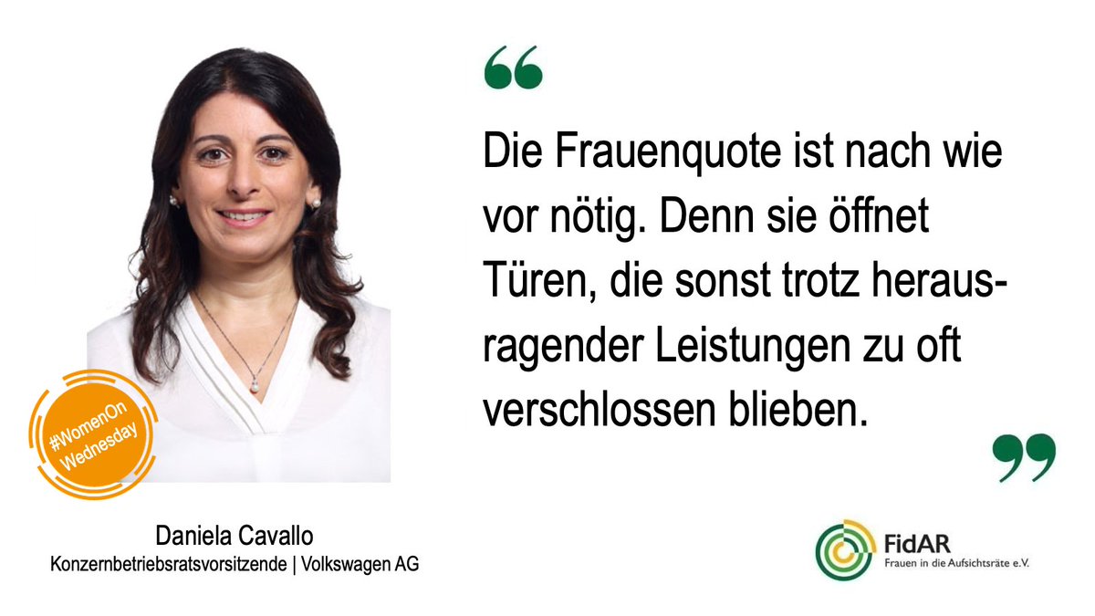 Als Daniela Cavallo 2013 in den Betriebsrat von Volkswagen gewählt wurde, hatte ihr die Frauenquote geholfen. Die Quote hat eine Tür geöffnet – heute ist Daniela Gesamt- und Konzernbetriebsratsvorsitzende von #VW. #FrauenInFührung