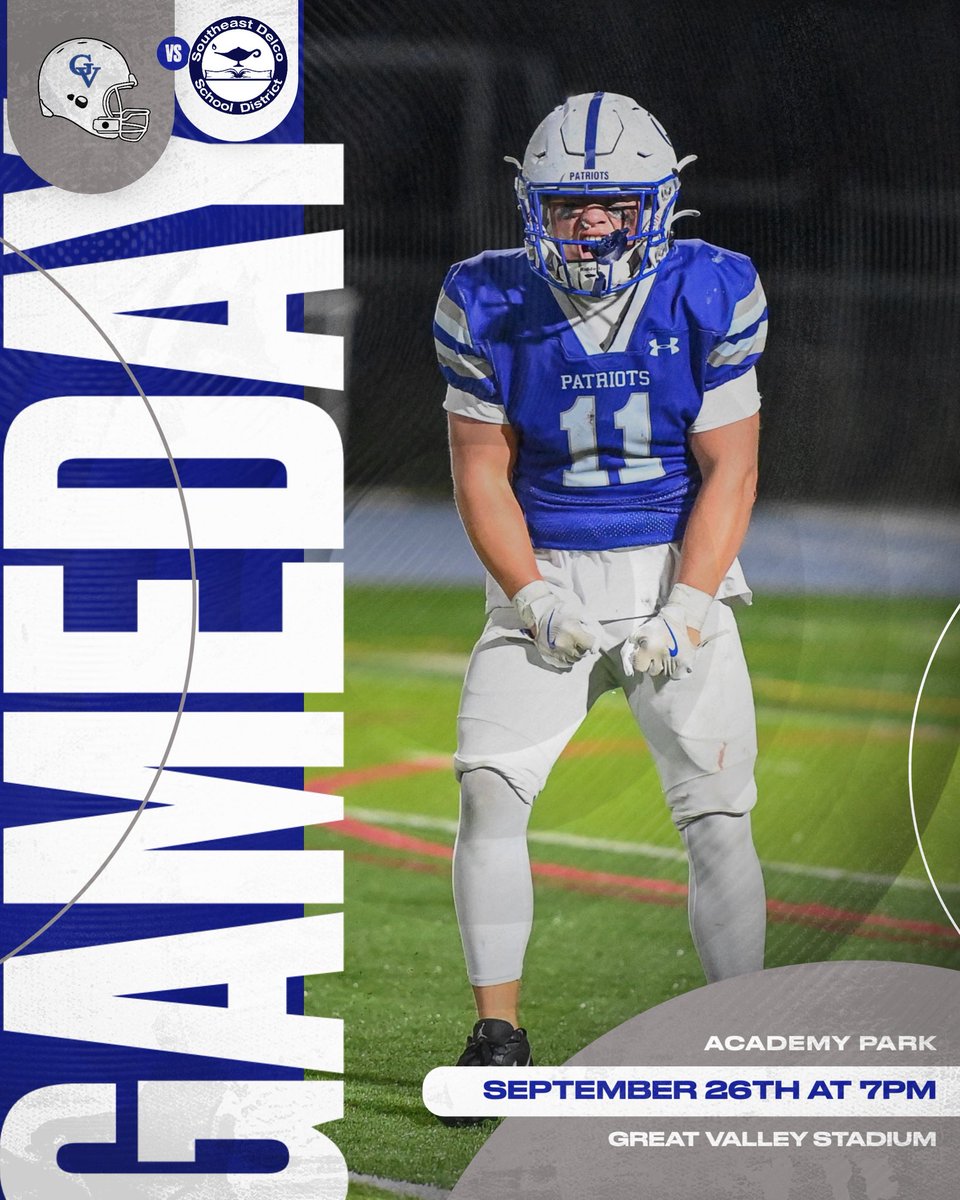 GreatValleyFB's tweet photo. ITβS TIME. GAME DAY. ππ₯
FUTURE PATRIOTS π€ FRIDAY NIGHT LIGHTS
π Valley Stadium
π 7:00 PM
ποΈYellow Out
π Youth Night
#GVFootball #BurnTheBoat #PatriotPride https://t.co/RFuzNUuHwL