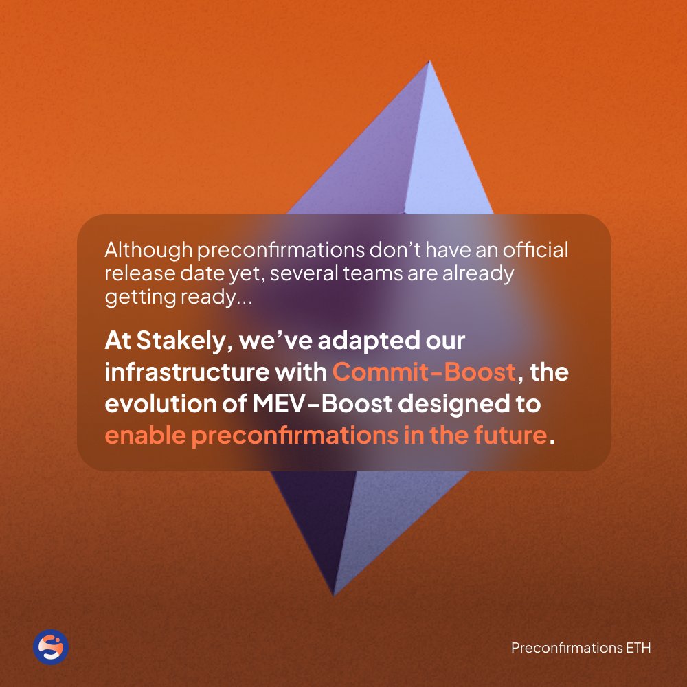 <a href="/ethereum/">Ethereum</a> Still no mainnet date. But some of us are already building for it...

At Stakely, we’ve upgraded our infra with <a href="/Commit_Boost/">Commit-Boost 📻 🕶️ 🦇🔊</a>: the next evolution of MEV-Boost, ready for a preconfirmation future 🚀