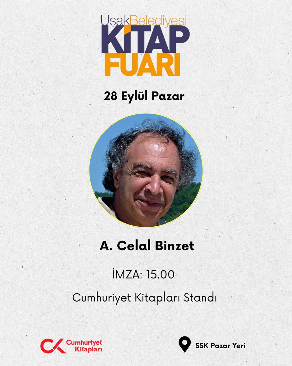 CUMHURİYET YAZARLARI UŞAK’DA!

Uşak Belediyesi Kitap Fuarı’nda yazarlarımız Cumhuriyet Kitapları standında okurlarıyla buluşacak.

Tüm okurlarımızı standımıza bekliyoruz.
