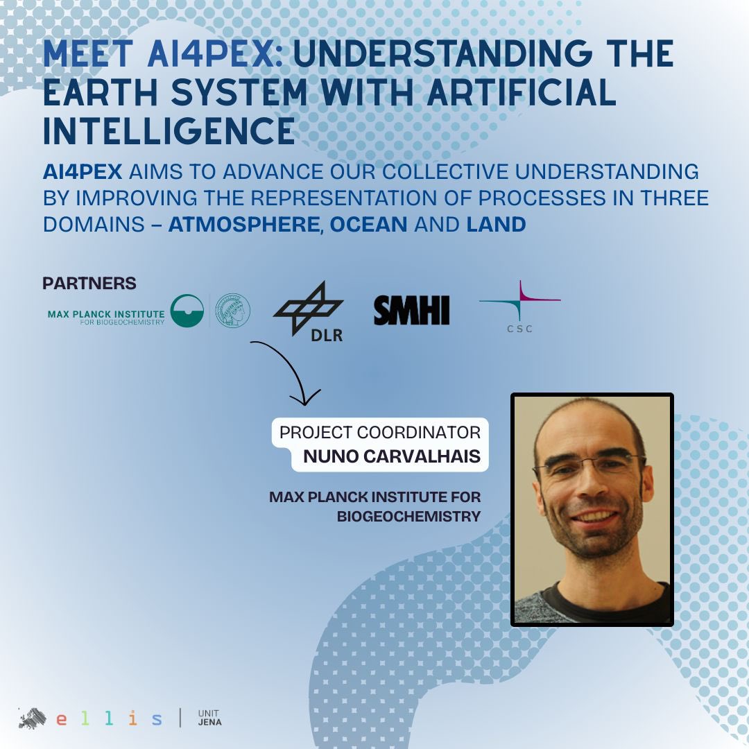 Ellis_Unit_Jena's tweet image. Project Spotlight #6: ELLIS Unit Jena @AI4PEX
🌍 AI+Earth observations to advance climate science
⚡Better process representation
🌱Future climate extremes &amp;amp; risks
🛠️Fast, transferable tools for resilience
👨‍🔬Coordinator: Nuno Carvalhais (@MPI_BGC)
🔗ai4pex.org