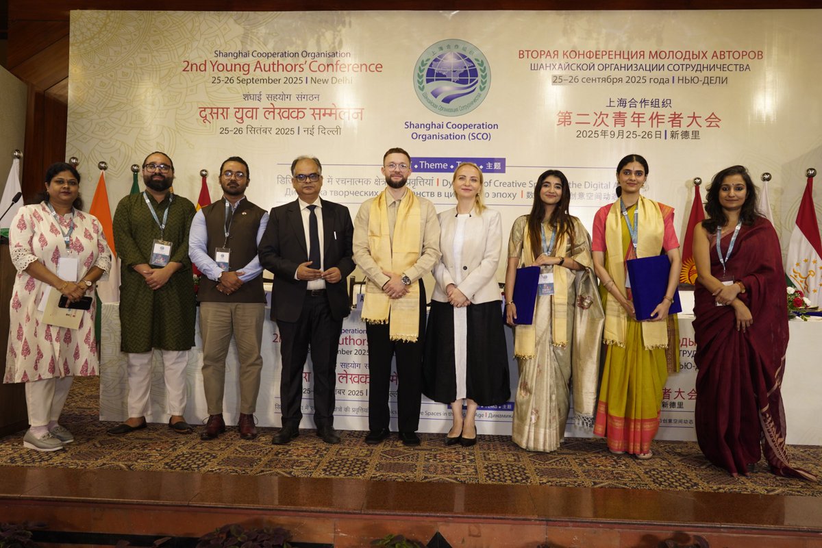 nbt_india's tweet photo. Day 2 of the SCO Young Authors' Conference kicked off with an insightful first session, "Art: A Cultural Phenomenon," moderated by Dr. Subir Dey. The discussion explored how art shapes identity and community and navigates the digital landscape.

Deboroti Chakraborty highlighted the power of everyday rituals and storytelling in the South Asian context, emphasizing that the use of digital spaces in art must be guided by the essential questions of why, what, and how.

Artem Ragimov emphasised the need to nurture the growth of artists and recognise how environments shape artistic development.

Simer Preet Sokhi commended digitalization's crucial role in preserving endangered Indian art forms, drawing a parallel to the invention of the printing press and noting how the Indian government's NEP is ensuring the protection of cultural heritage in the digital era.

The session affirmed art's role as a living practice, while underscoring that digitalization is both a vital tool for preservation and a space demanding critical reflection.

#SCOConference #SCOYoungAuthors #ArtAndCulture #DigitalArt #CulturalHeritage #Digitalisation #NBTIndia