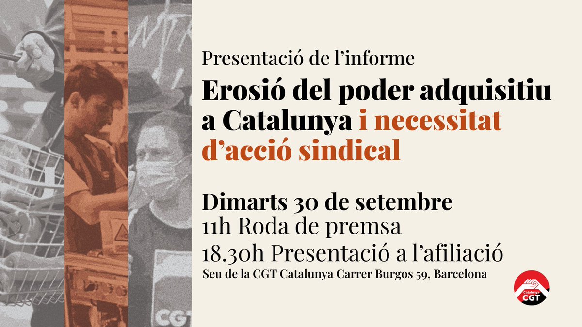 🤬 Treballem més, cobrem pitjor i els empresaris tenen més beneficis a costa dels treballadors i treballadores. 

📉Presentem dades: com la congelació salarial està servint per disparar els beneficis de les empreses. 

Dimarts 30 de setembre
📍18.30h a CGT Catalunya