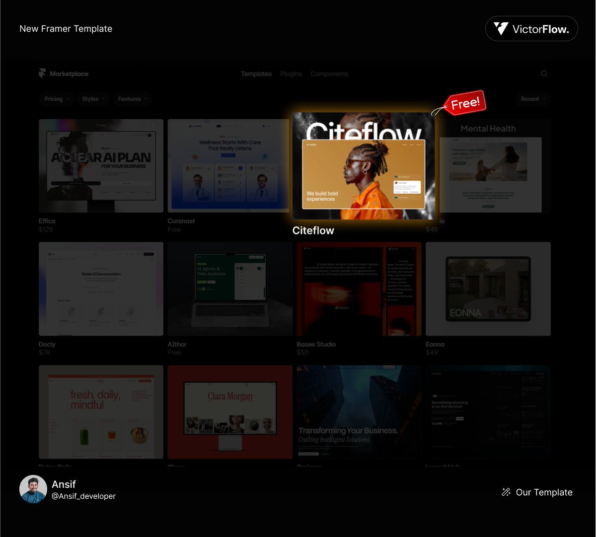 Ansif_developer's tweet image. Just launched Citeflow, a sleek @framer template for creative agencies & studios.
Check it out → framer.com/marketplace/te…