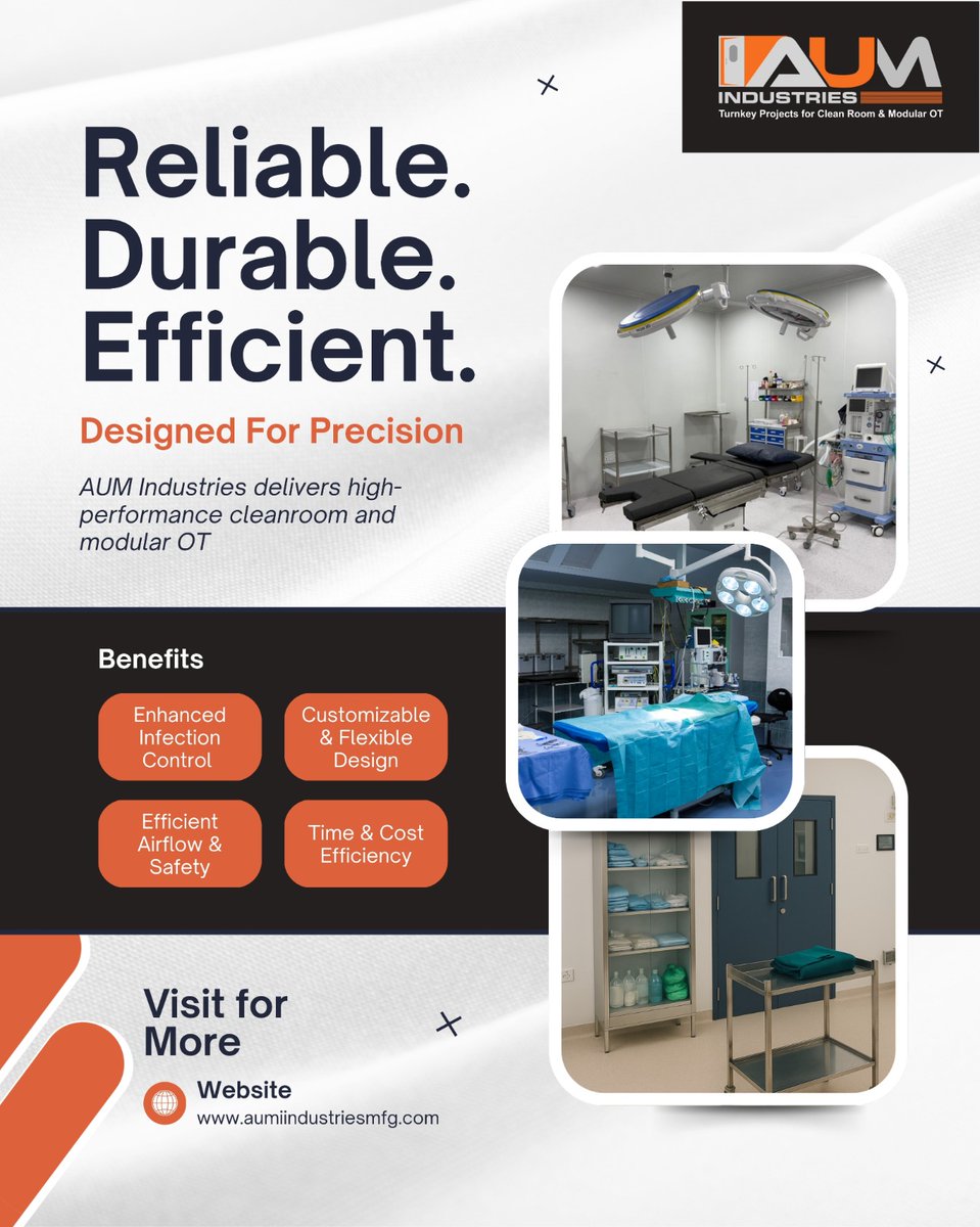AumIndustries's tweet image. Precision starts with the right environment. 🏥✨ Our state-of-the-art Modular OT &amp;amp; ICU solutions are designed for safety, sterility, and seamless functionality—ensuring better outcomes and trusted care.

#AUMIndustries #ModularOT #ModularICU #HealthcareInfrastructure #Sterile