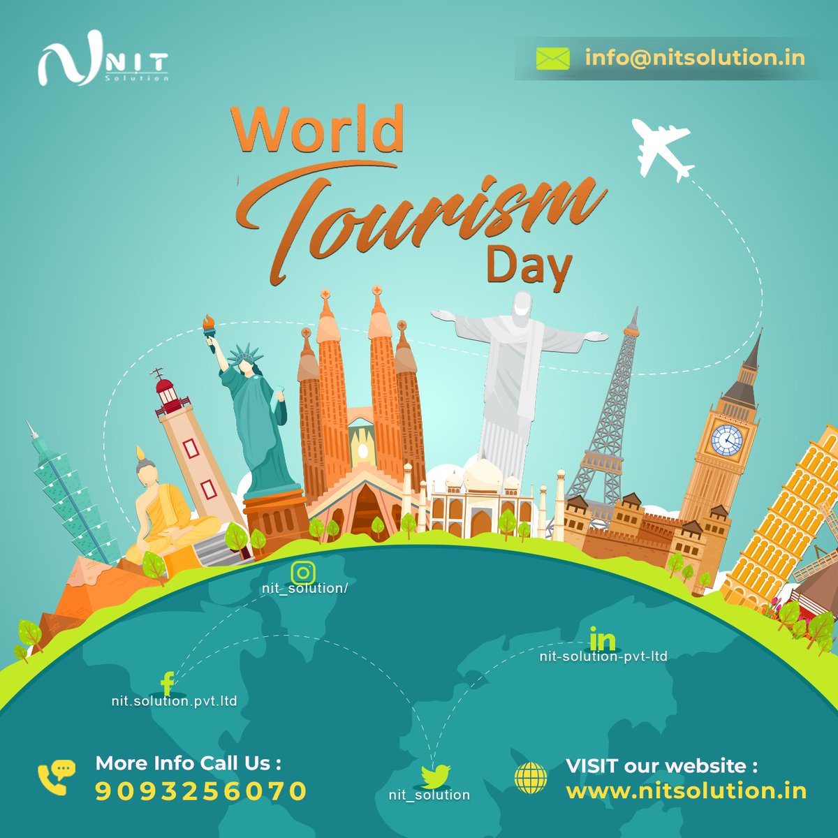 nit_solution's tweet image. 🌍 Celebrating World Tourism Day 🌍

Tourism is more than just travel—it’s a bridge that connects cultures, fosters understanding, and drives global sustainability. 
#WorldTourismDay #SustainableTourism #GlobalConnections #ExploreResponsibly