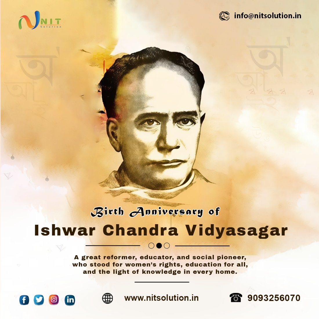 nit_solution's tweet image. On his death anniversary, we remember Ishwar Chandra Vidyasagar — a visionary reformer, educator, and social pioneer. His relentless efforts in promoting women’s education, advocating widow remarriage, and simplifying the Bengali language continue to inspire generations.