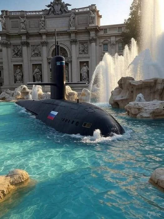 Nina6_15's tweet photo. Avvistato sommergibile nucleare russo nelle acque di Fontana di Trevi! https://t.co/2bAYPRjgH6
