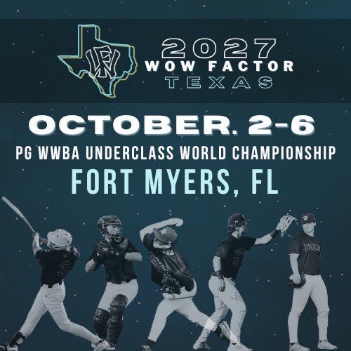 Next stop … WWBA Championship in Ft Myers!  Looking forward to competing with my guys! <a href="/WowFactor_DFW/">Wow Factor-North TX</a> 2027 <a href="/jcpbaseball/">Jesuit Baseball</a> <a href="/CoachSeanGavin/">Coach Gavin</a>