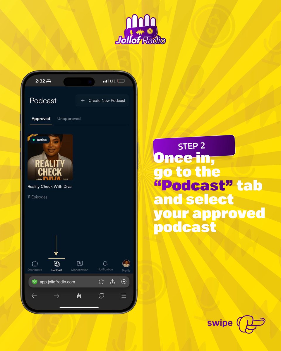 myjollofradio's tweet photo. Ready to share your voice with the world? Uploading your podcast on Jollof Radio Media can also be done manually! Follow these simple steps:
1. Dive In: Click on βPodcastβ to begin.
2. Choose Your Stage: Select your existing podcast.
#FromMicToMoney #GiftThePod #SupportThePod https://t.co/4k8RvuotDS