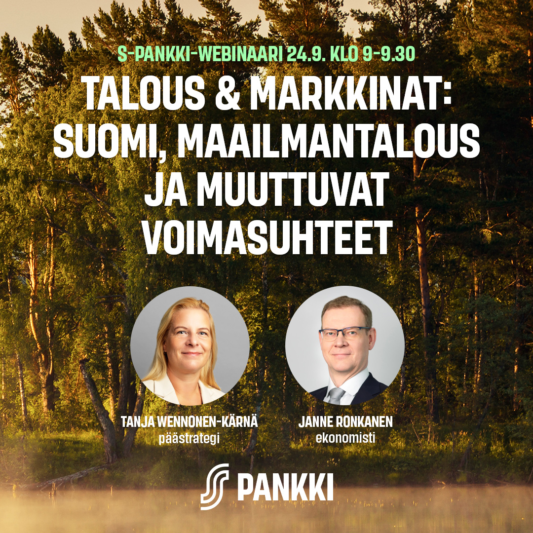 S_Pankki's tweet photo. Millaisia vallitsevan maailmantalouden murrosvaiheen ilmiöt ovat ja miten ne heijastuvat Suomeen, yrityksiin ja sijoitusmarkkinoihin?

Katso webinaarin tallenne! 👉https://t.co/M9Xw4nGRsZ

1/3

#spankki #webinaari #talous #markkinat https://t.co/79wU0sFr3u