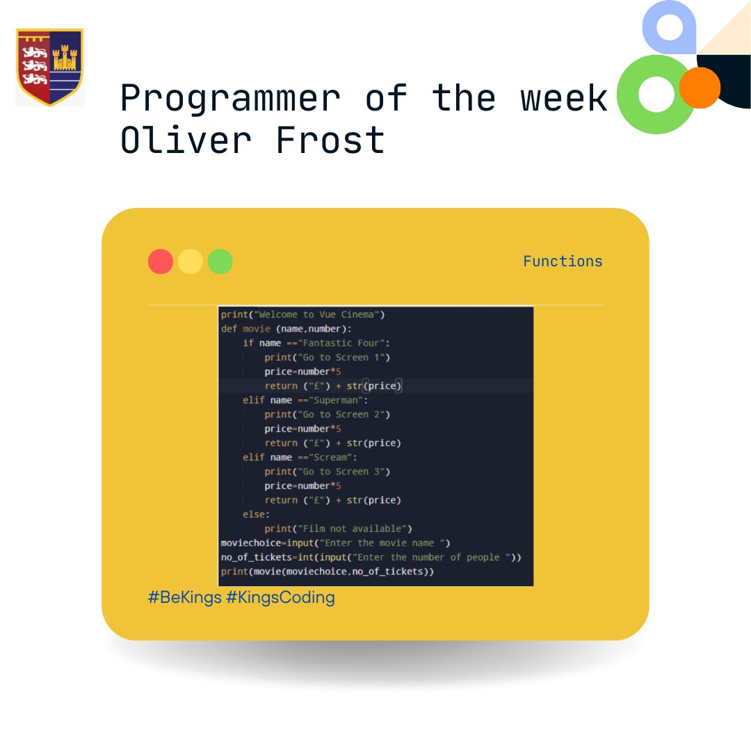 PATKingsSchool's tweet image. ๐ป Congratulations to this week's Programmer of the Week! ๐ป #ProgrammerOfTheWeek #KingsCoding #BeKings