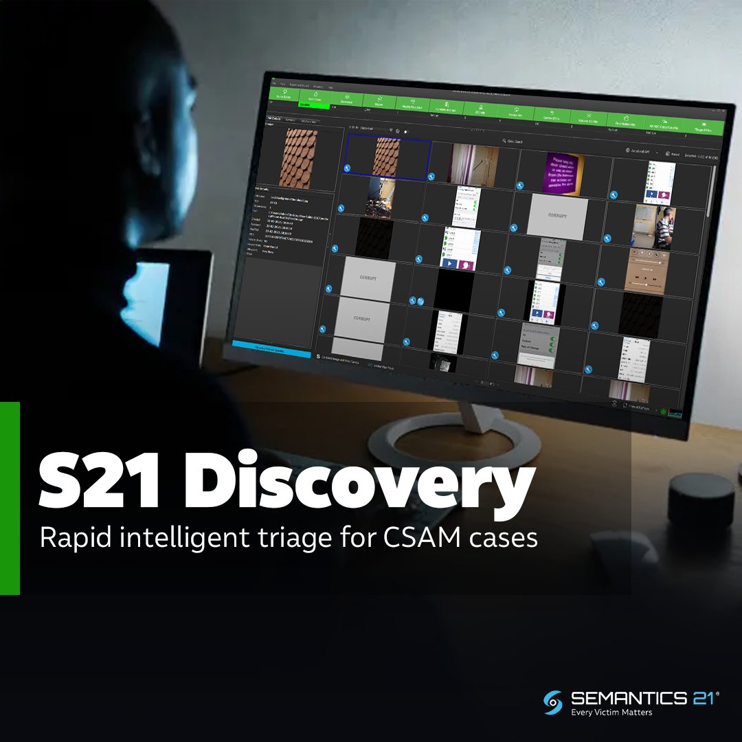 Semantics21's tweet image. First moments at a scene matter. Devices everywhere, pressure mounting.
S21 Discovery instantly detects CSAM on devices so you know what matters right away. No waiting, no guesswork, just fast results when you need them most.
If you are not using it, you are missing out.