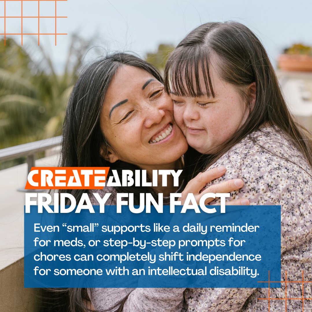createability's tweet image. Sometimes the smallest supports make the biggest difference. For people with intellectual disabilities, simple tools like a daily reminder or step-by-step prompts can open doors to independence and confidence. 💡💪
#EnablingTech #InclusionMatters #FunFactFriday #CreateAbility