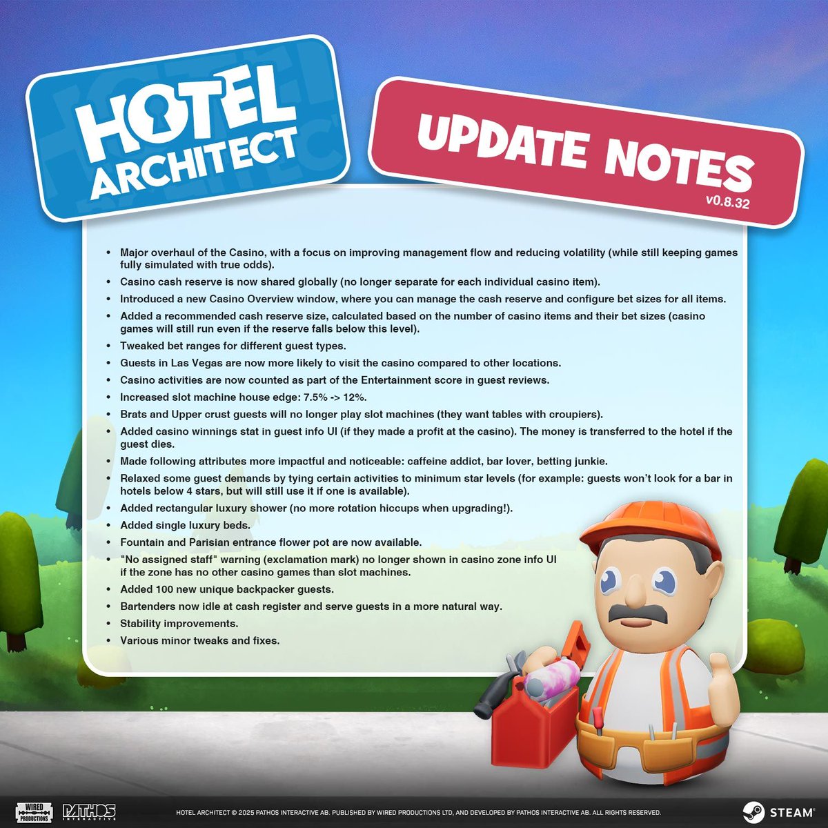 Update No. 10 is here!

And with it comes a mini casino rework, new items and quality of life improvements, just in time for the weekend! 🥳

Read more over on steam:
store.steampowered.com/news/app/16020…