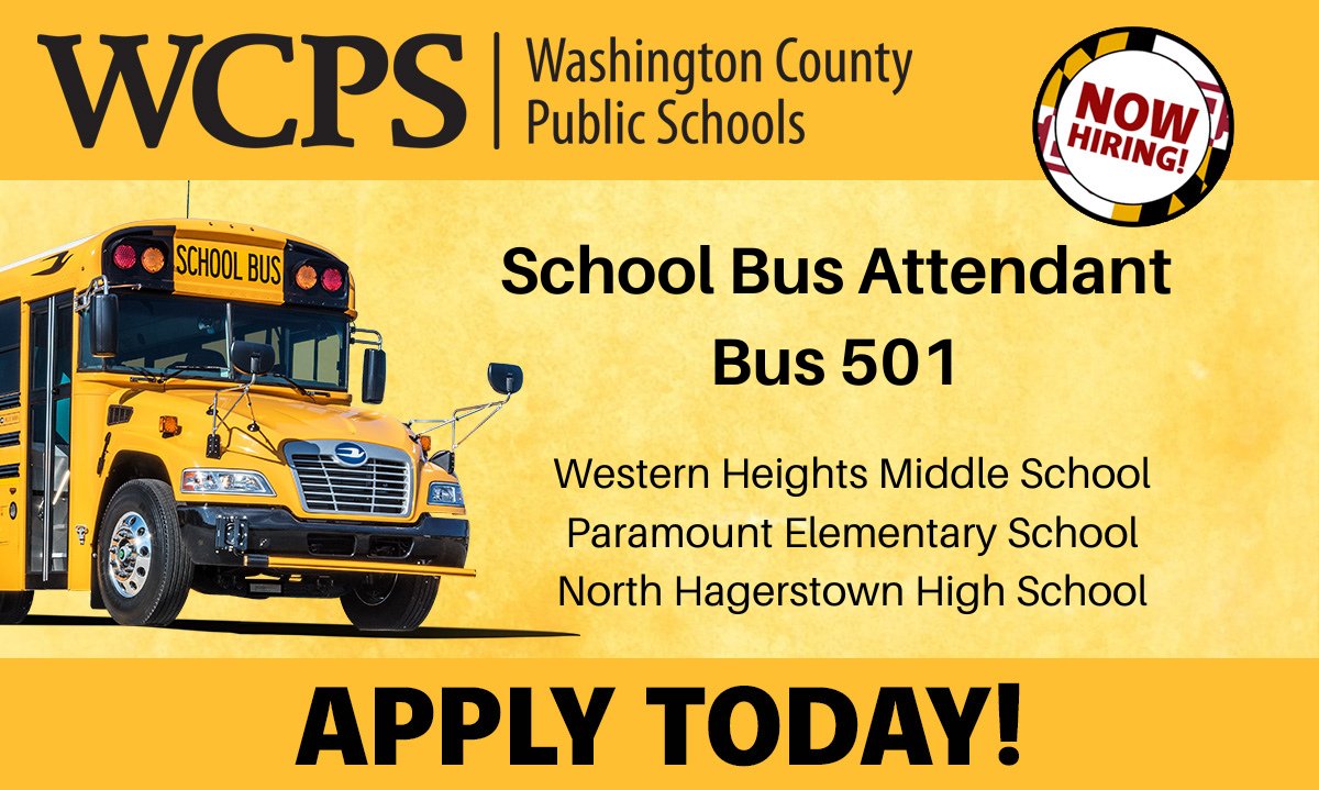 WCPS Transportation is accepting applications for School Bus Attendant Bus 501. Apply today at wcpshr.com