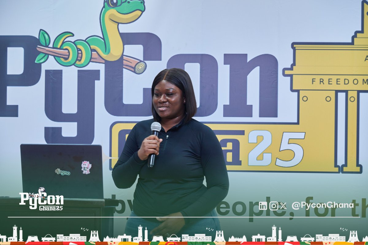PyconGhana's tweet image. 🎤Keynote energy on 100. Our speaker dropped gems and a clear roadmap. Build for Ghana ship to the world. What was your biggest takeaway. Share with us in the comments. #PyConGhana2025 🐍