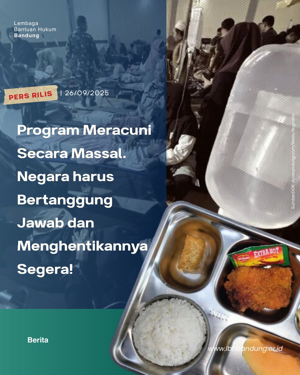 Ribuan siswa di Bandung Barat &amp; 6.452 kasus di 16 provinsi jadi korban program Makan Bergizi Gratis.

Baca rilisan lengkapnya di website kami. Selengkapnya 

lbhbandung.or.id/pers-rilis-pro…