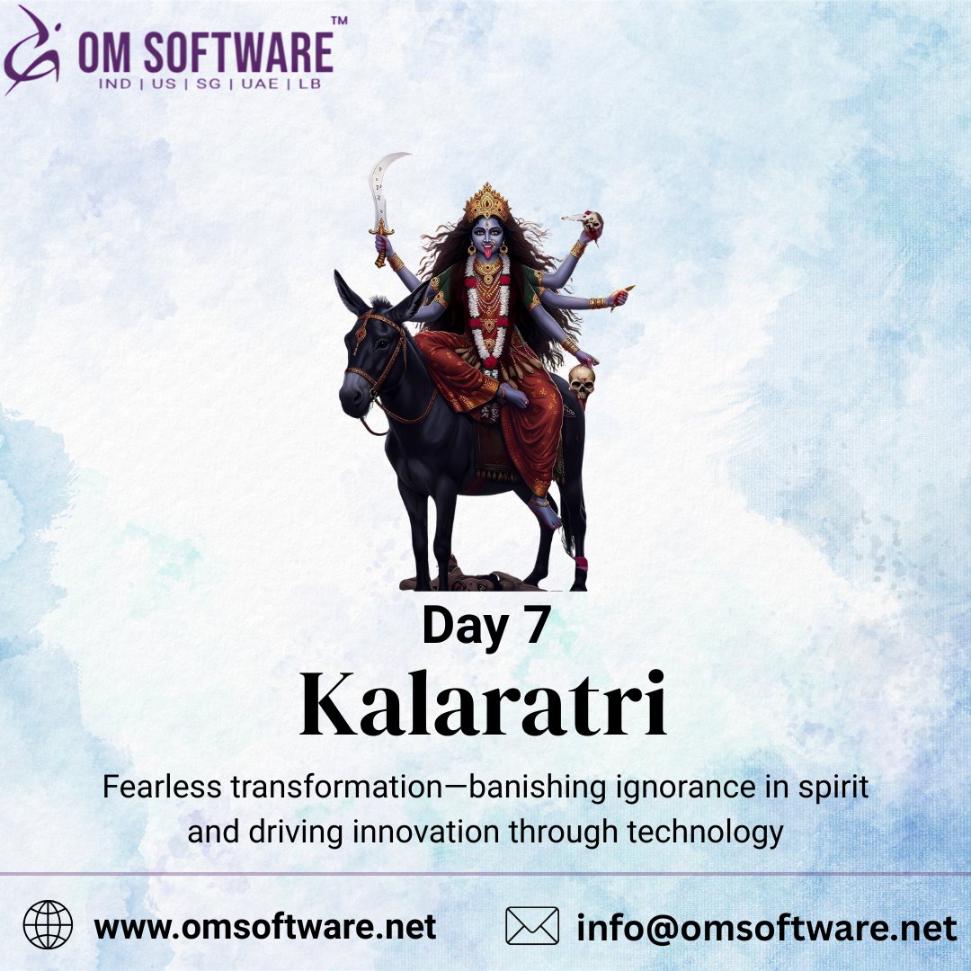 omsoftware's tweet image. ⚫ Day 7 – Kalaratri: Transformation &amp;amp; Fearlessness
 She destroys ignorance.
 AI, automation &amp;amp; disruption turn challenges into breakthroughs.
👉 Embrace fearless change in the digital age.
#Day7 #Navratri2025  #AITransformation #TechWithShakt