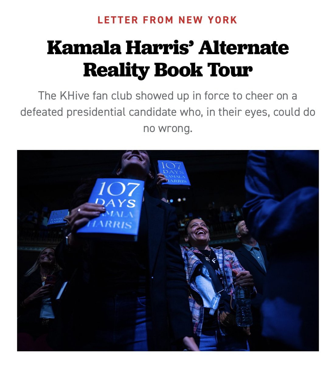 I went to the first night of Kamala Harris’s book tour for <a href="/POLITICOMag/">POLITICO Magazine</a>.