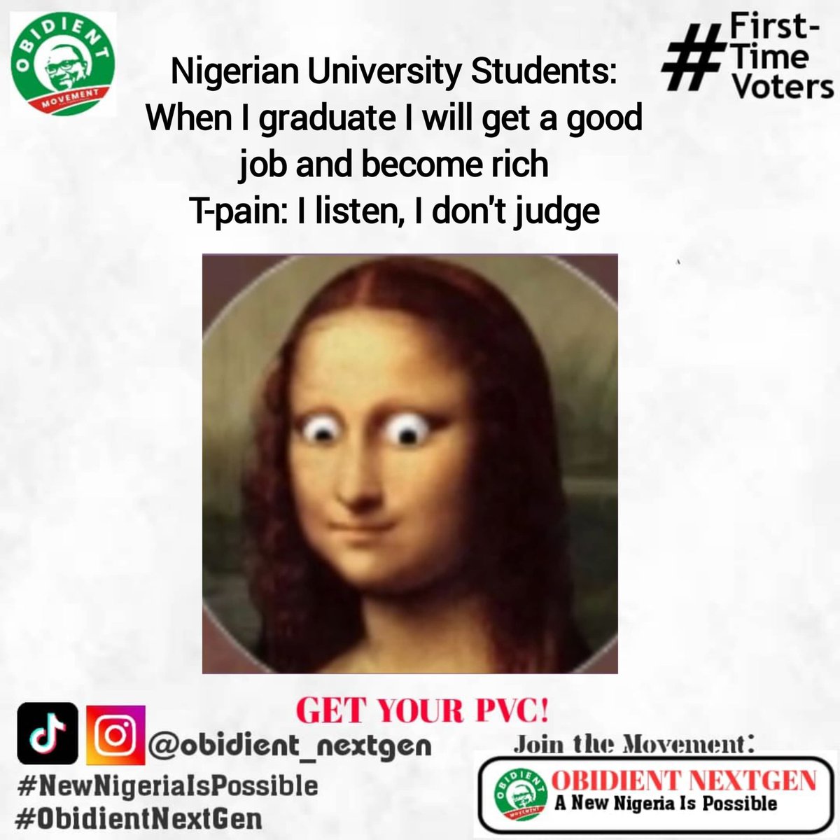 Lol 😂 

<a href="/PeterObi/">Peter Obi</a> 
@JOBIdient_
<a href="/ehimaggie/">Switchild #Dadiyata #Ifulikevote4morehungerin2027</a>
<a href="/Drmopaul/">Dr Mo (Moses Paul)</a>
<a href="/Morris_Monye/">Morris Monye</a>
<a href="/spiritofwilly/">DickWilliamsAzibagir</a>
<a href="/AishaYesufu/">Aisha Yesufu</a>
<a href="/YunusaTanko/">Dr Yunusa Tanko</a>

#ObidientNextGen
#NewNigeriaIsPossible