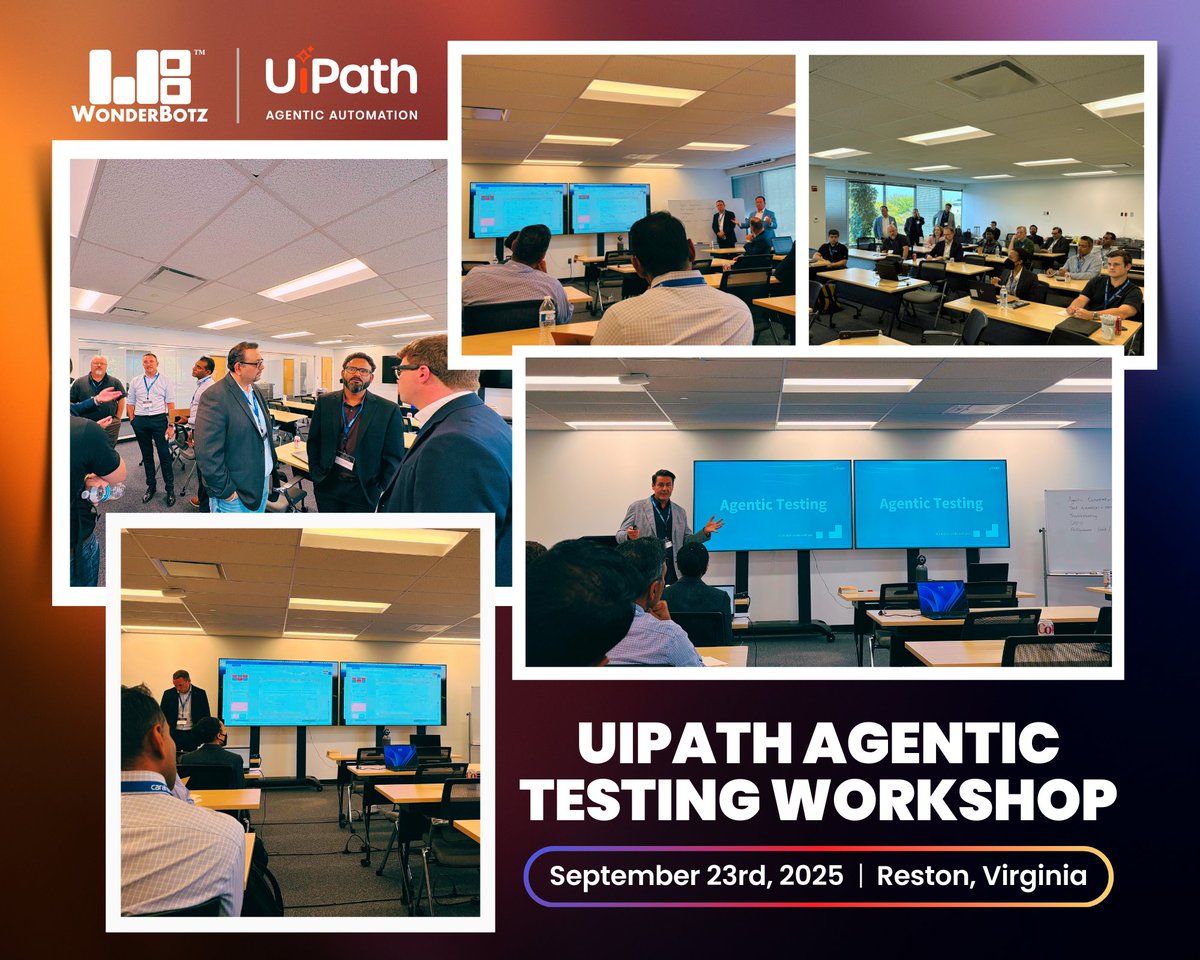 WonderBotz's tweet image. We&apos;re keeping our finger on the pulse of Agentic AI 🤖

Thank you @UiPath, for inviting us to the Agentic Testing Workshop! Great insights for our team and clients.

Excited to continue the conversation at #UiPathFusion in 3 days!

#AgenticTesting #Workshop #WonderBotzAtFusion