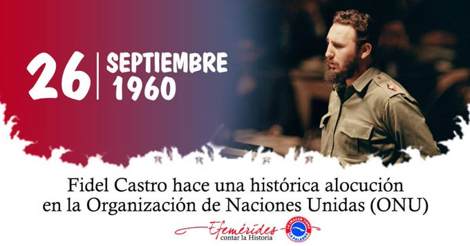 DireccionGuane's tweet photo. Realiza Fidel Castro su primera intervención ante la ONU  #FidelPorSiempre #CubaViveEnSuHistoria #PinardelRío #CubaMined https://t.co/AgZUkCTFyu
